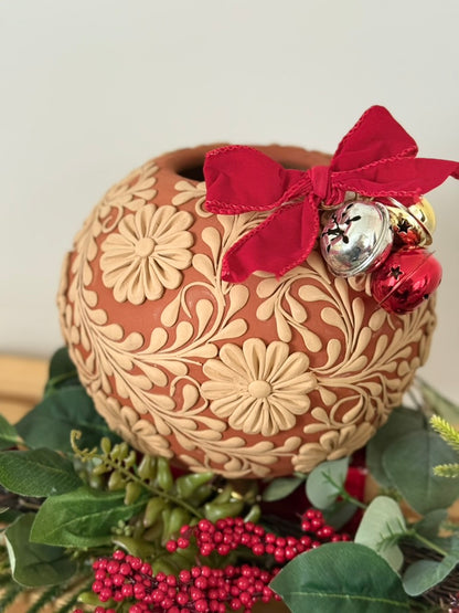 Allover Flower Design Intricate Clay Vase - No Neck