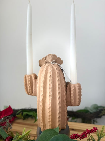 Natural Clay Cactus Candle Holder