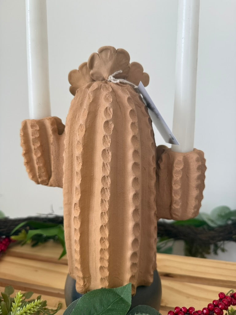 Natural Clay Cactus Candle Holder