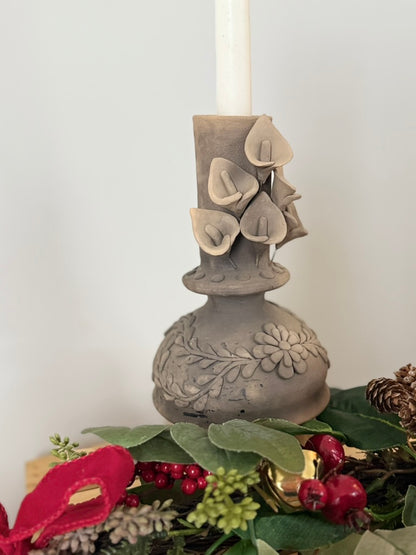 Smoked Clay Candleholder - Alcatraz 3D Flowers