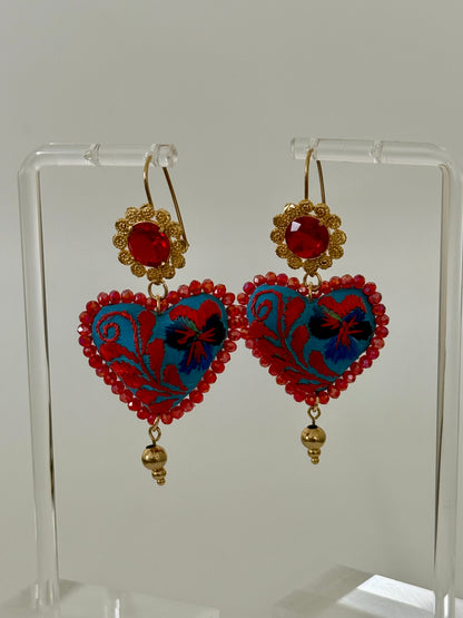 Red/Blue Embroidered Filigrana Earrings