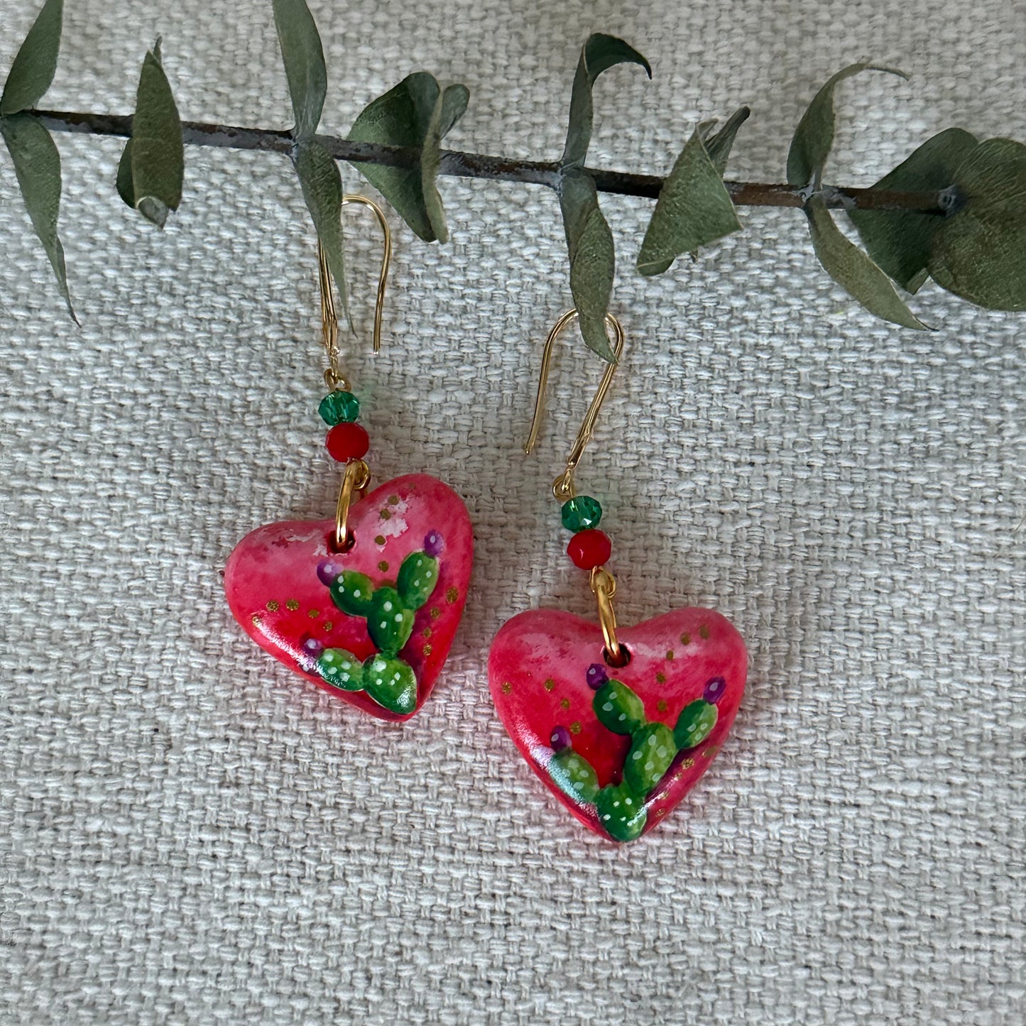 Red/Cactus Heart Shaped Earrings