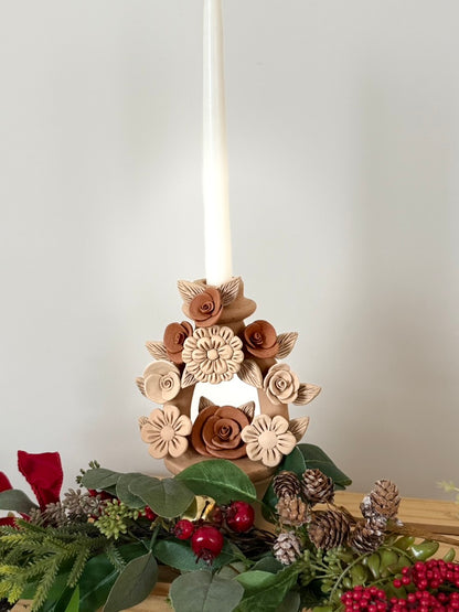 Handmade Clay Candleholder - 3D Flowers
