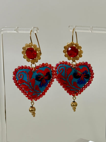 Red/Blue Embroidered Filigrana Earrings