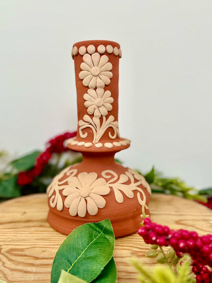 Red Clay Candleholder - Embroidered
