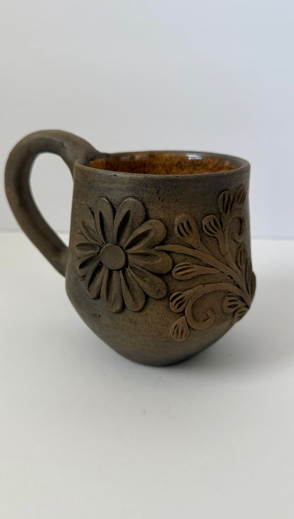 Embroidered Smoked Clay Floral Mug