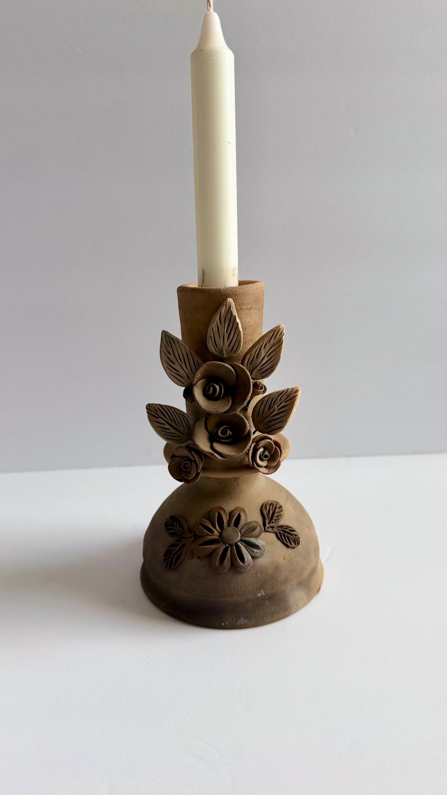 Smoked Clay Candleholder - 3D Flowers