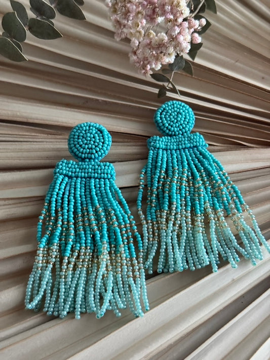 Beaded Teal Earrings
