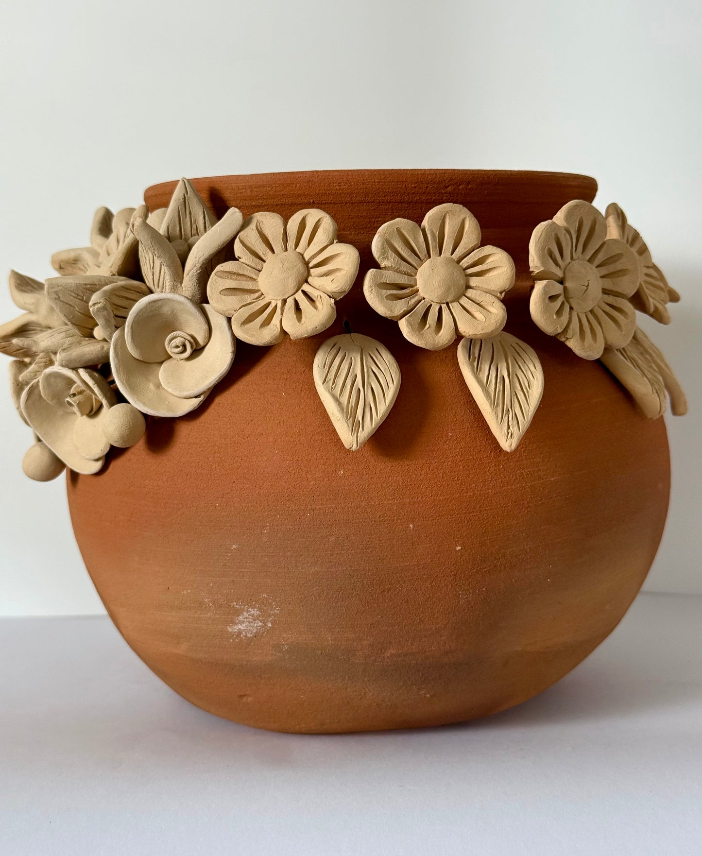 Intricate Clay Vase - 3D Flower Neck