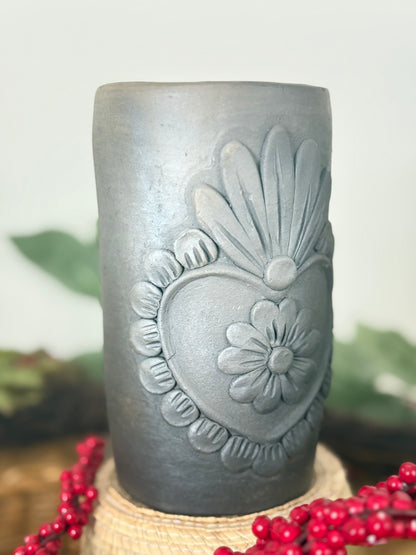Sacred Heart Smoked Clay Tall Cup - 3D