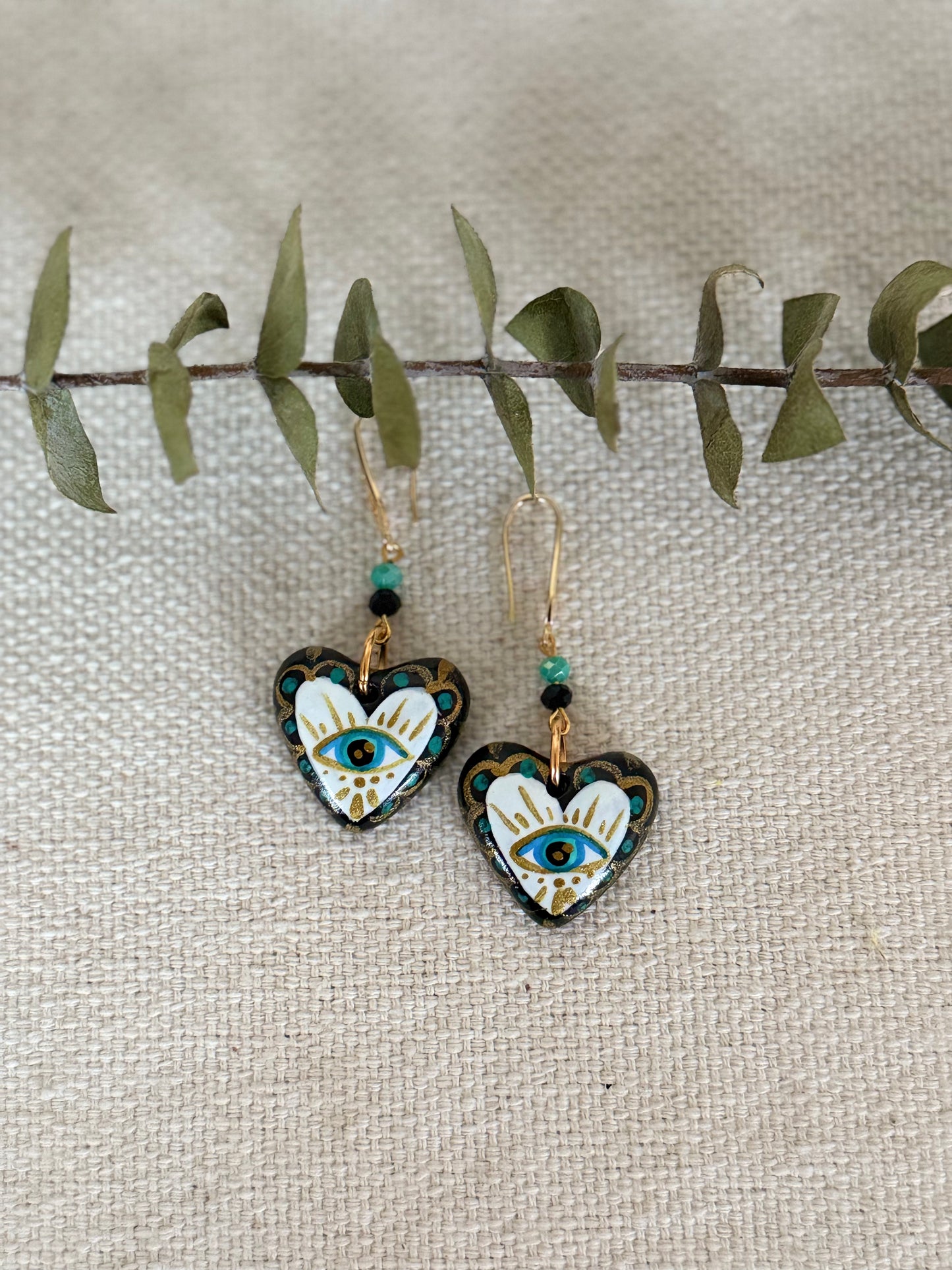 White Evil Eye Heart Shaped Earrings