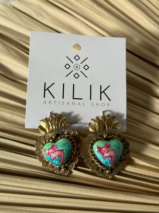 Axolotl Sacred Heart Earrings