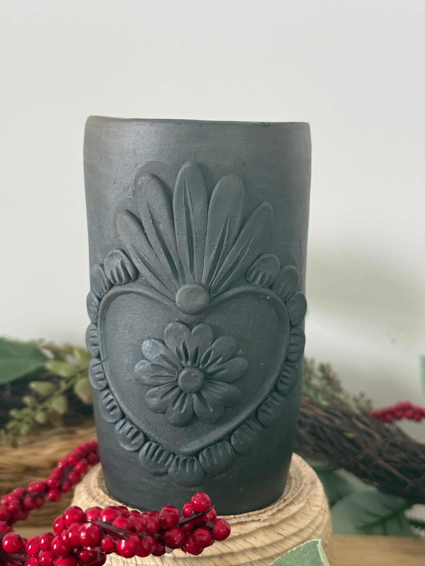 Sacred Heart Smoked Clay Tall Cup - 3D