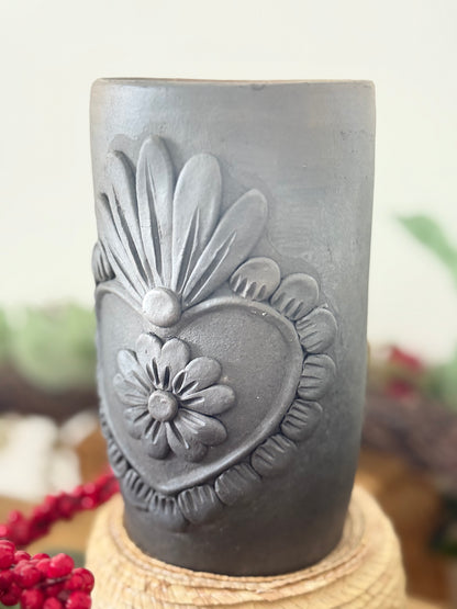Sacred Heart Smoked Clay Tall Cup - 3D