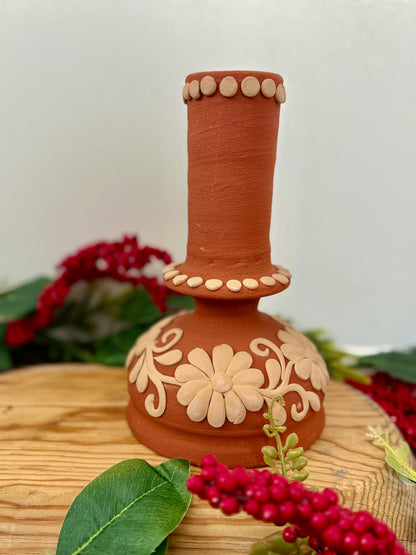 Red Clay Candleholder - Embroidered
