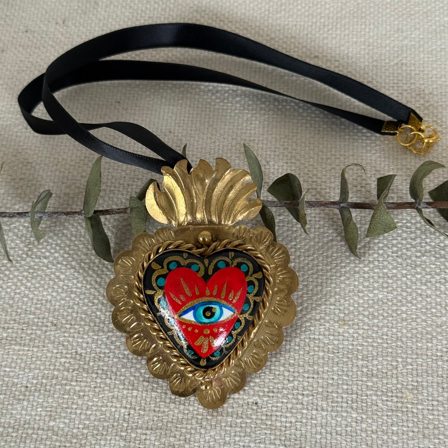 Evil Eye Heart Shaped Pendant - Red
