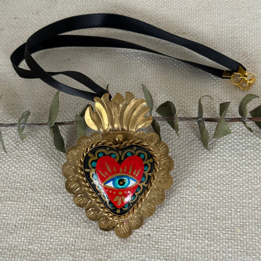 Evil Eye Heart Shaped Pendant - Red