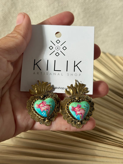 Axolotl Sacred Heart Earrings