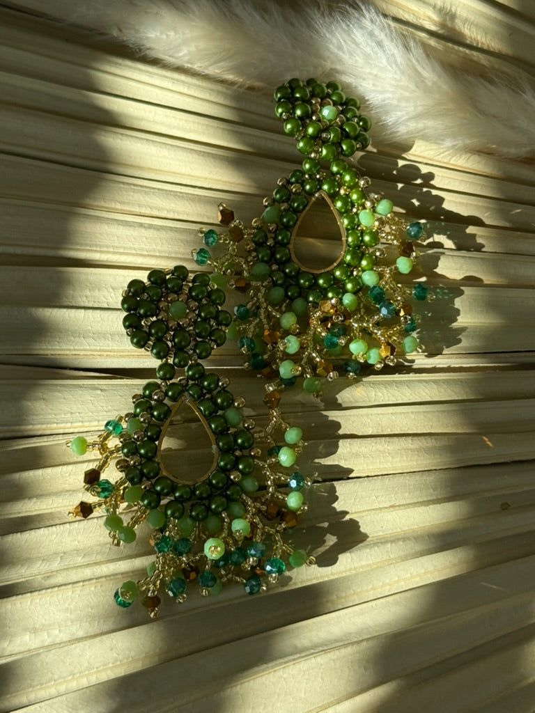 Olive Green/Gold Dangle Earrings