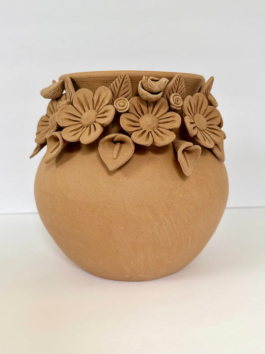 3D Flowers & Birds Vase - Natural Color