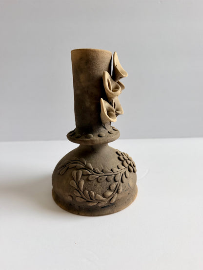 Smoked Clay Candleholder - Alcatraz 3D Flowers