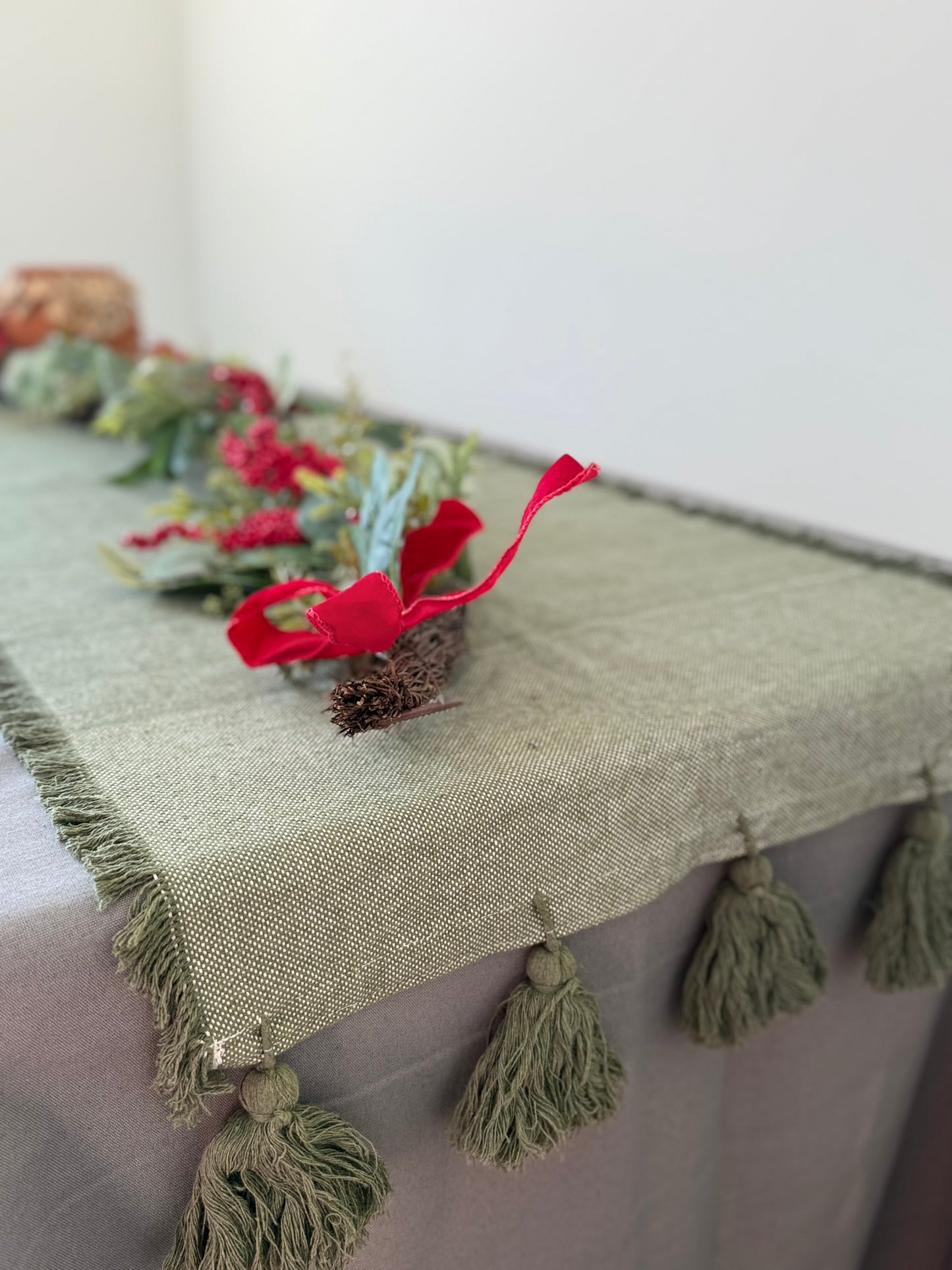 Pedal Loom Table Runner - Olive Green