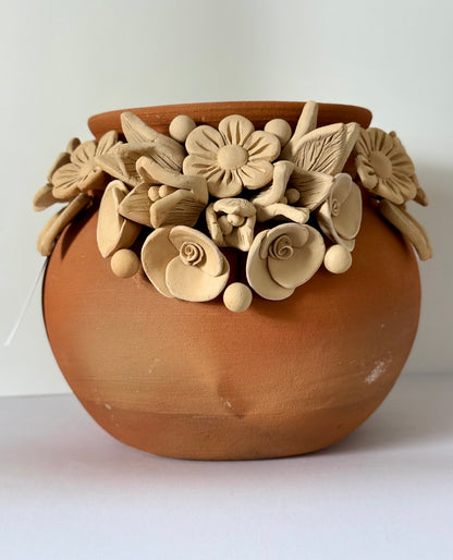 Intricate Clay Vase - 3D Flower Neck