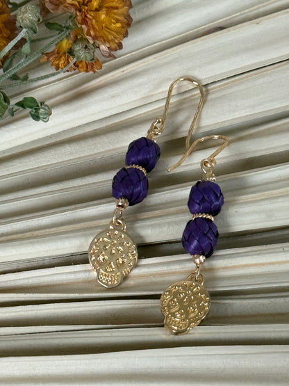 Palm & Dia De Muertos Charm Earrings - Purple