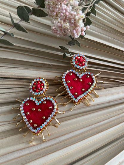 Heart Shaped Earrings - Red