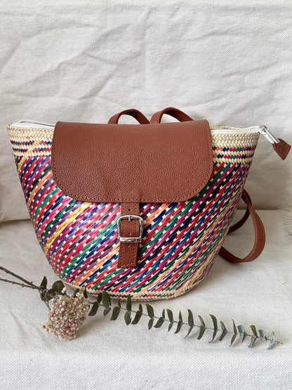 Handwoven Palm Backpack - Colorful