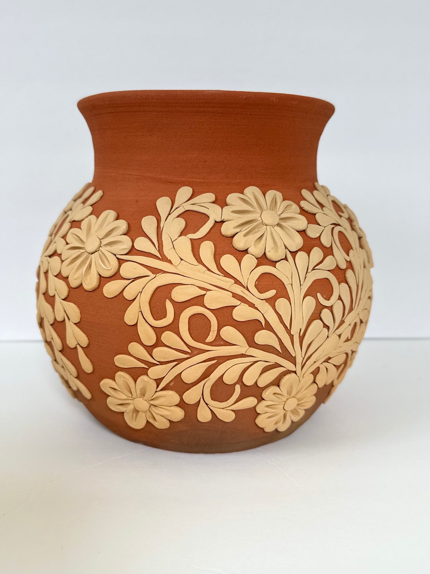 Intricate Clay Vase - All Flower Design