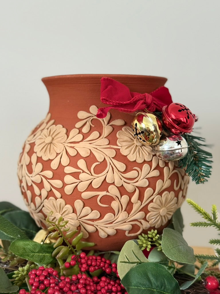 Intricate Clay Vase - All Flower Design