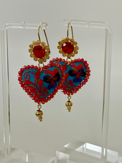 Red/Blue Embroidered Filigrana Earrings