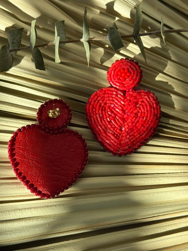 Red Beaded Heart Earrings