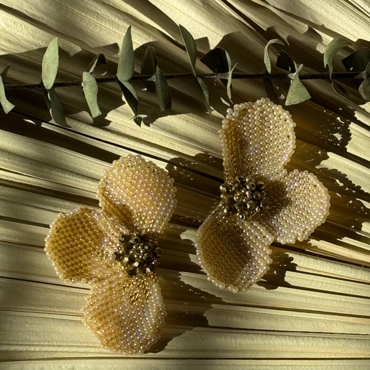 Beige/Gold Half Floral Earrings