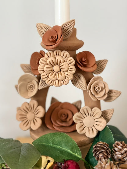Handmade Clay Candleholder - 3D Flowers