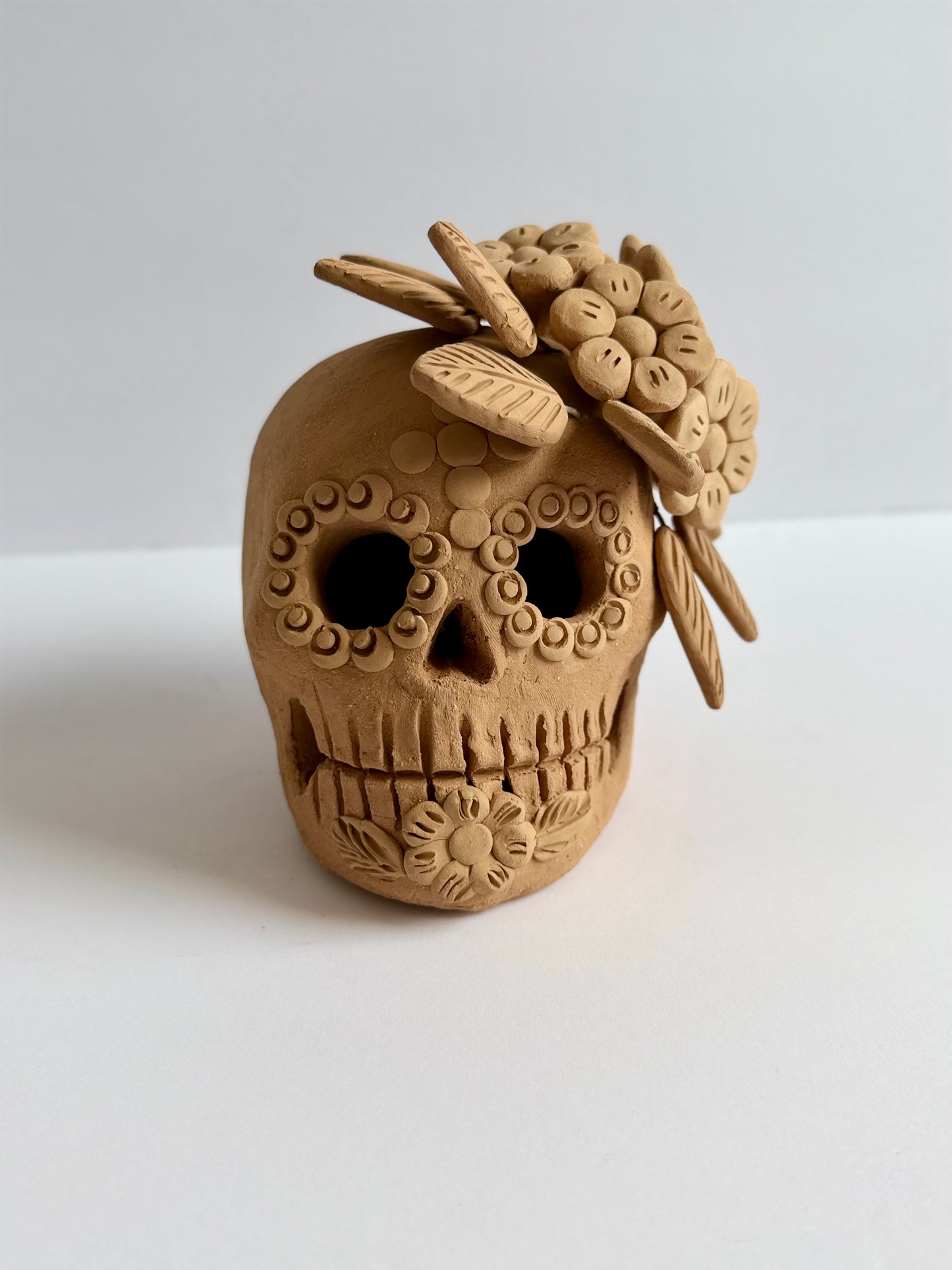 Embroidered Dia De Muertos Skull - Natural