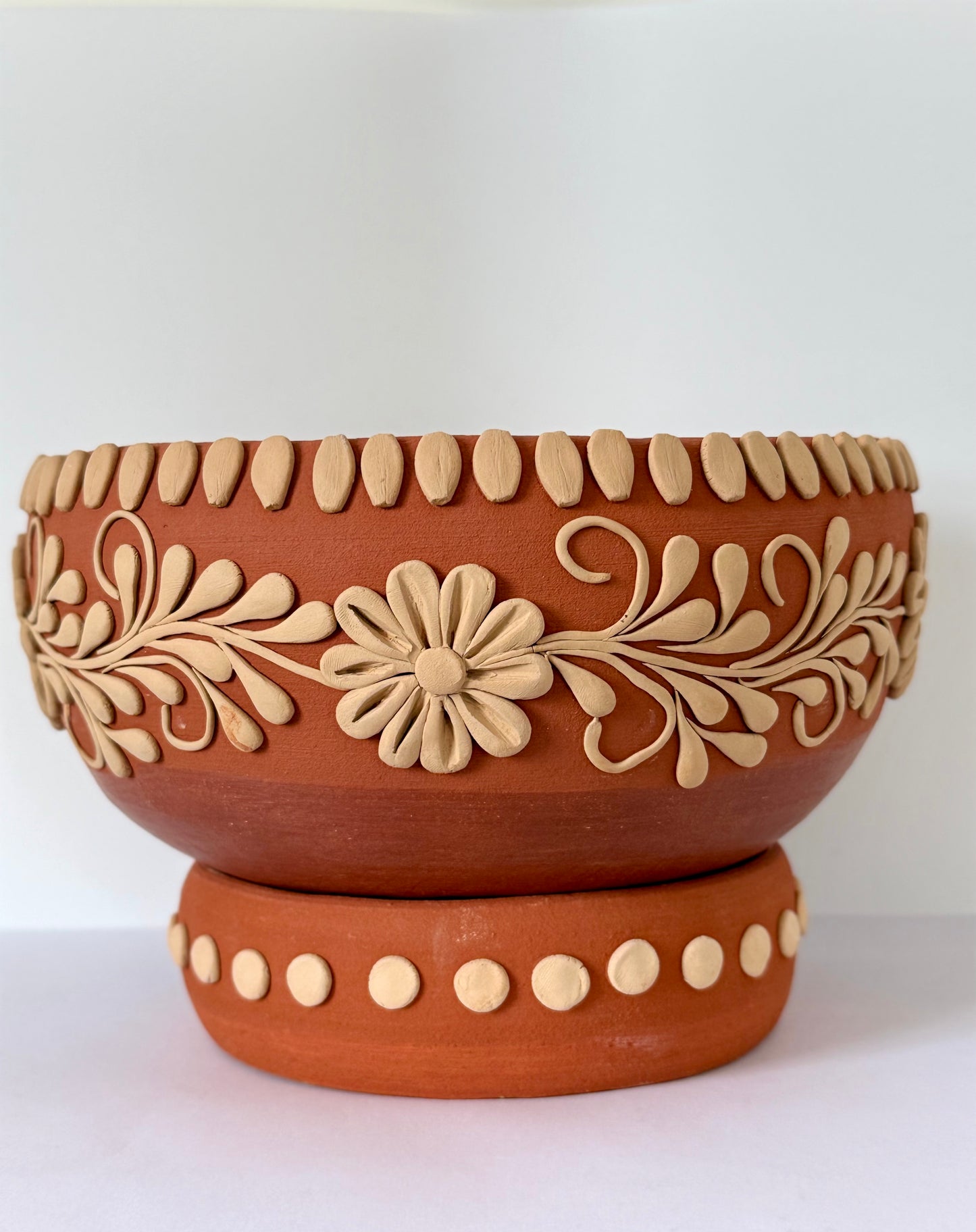 Intricately Designed Floral Vessel with Separate Base