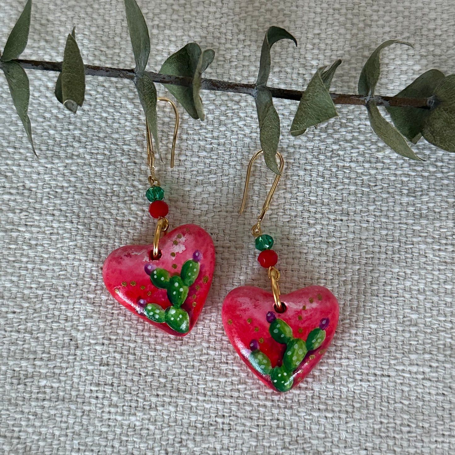 Red/Cactus Heart Shaped Earrings