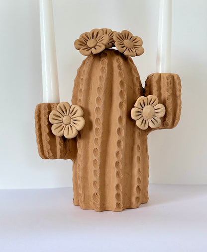 Natural Clay Cactus Candle Holder