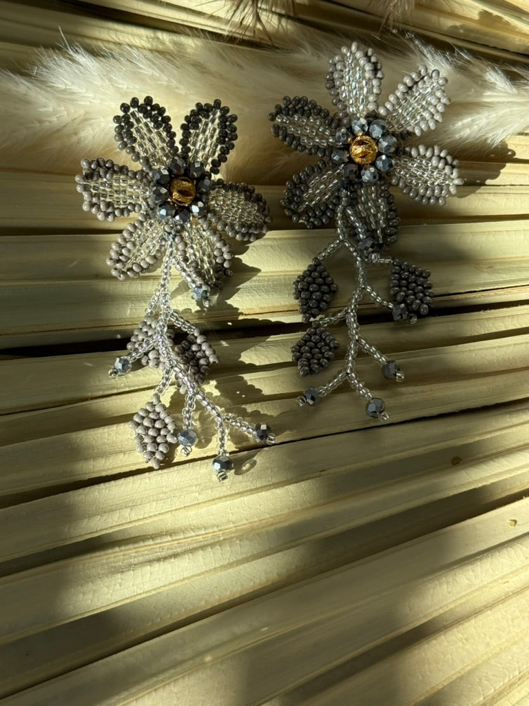 Grey/Silver Flower Dangle Earrings