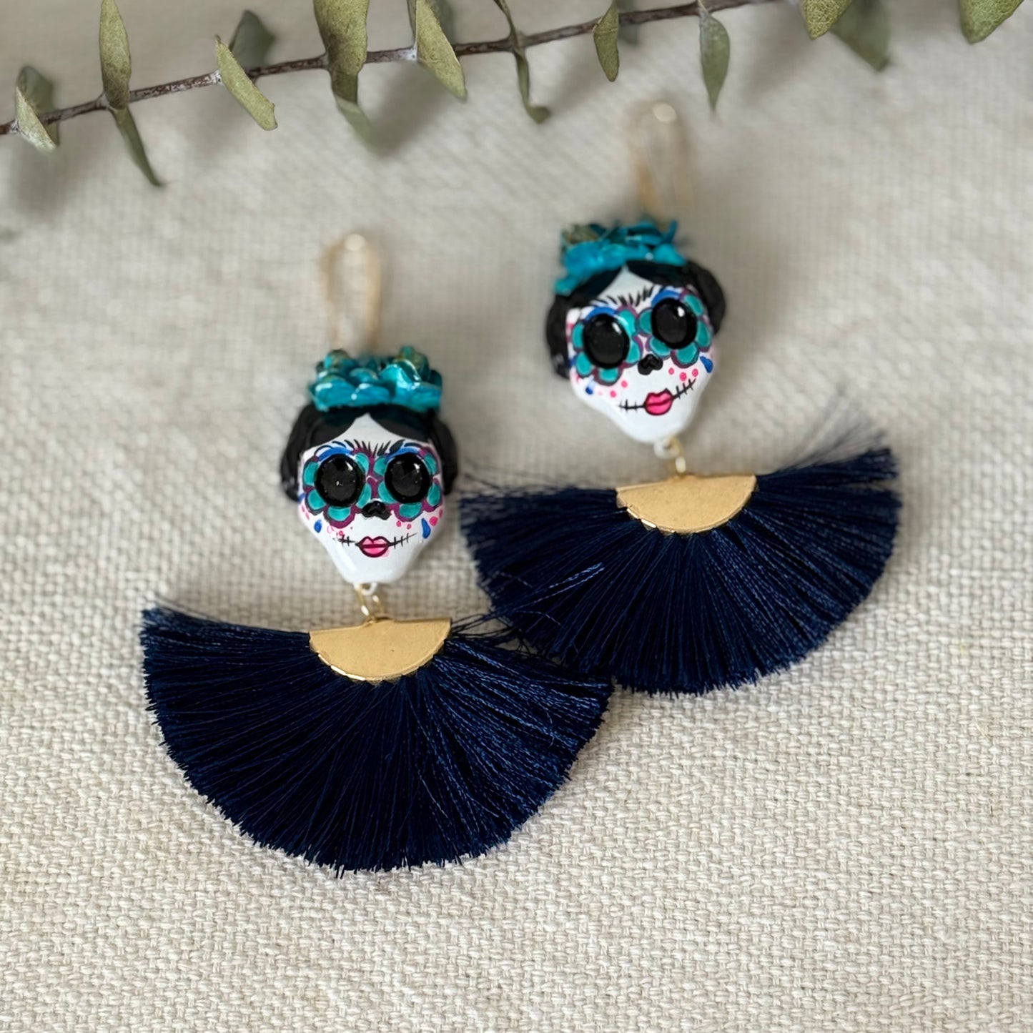 Catrina Blue/Black Fan Earrings