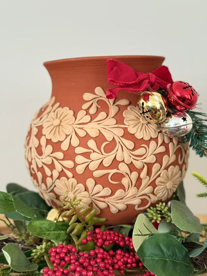Intricate Clay Vase - All Flower Design
