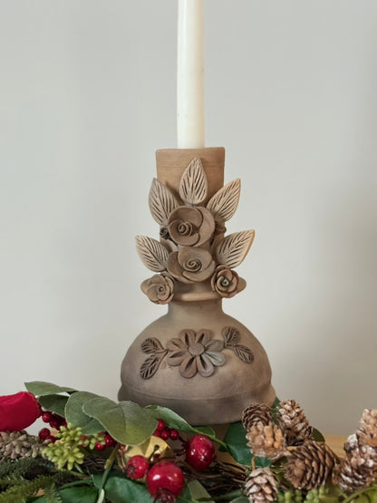 Smoked Clay Candleholder - 3D Flowers