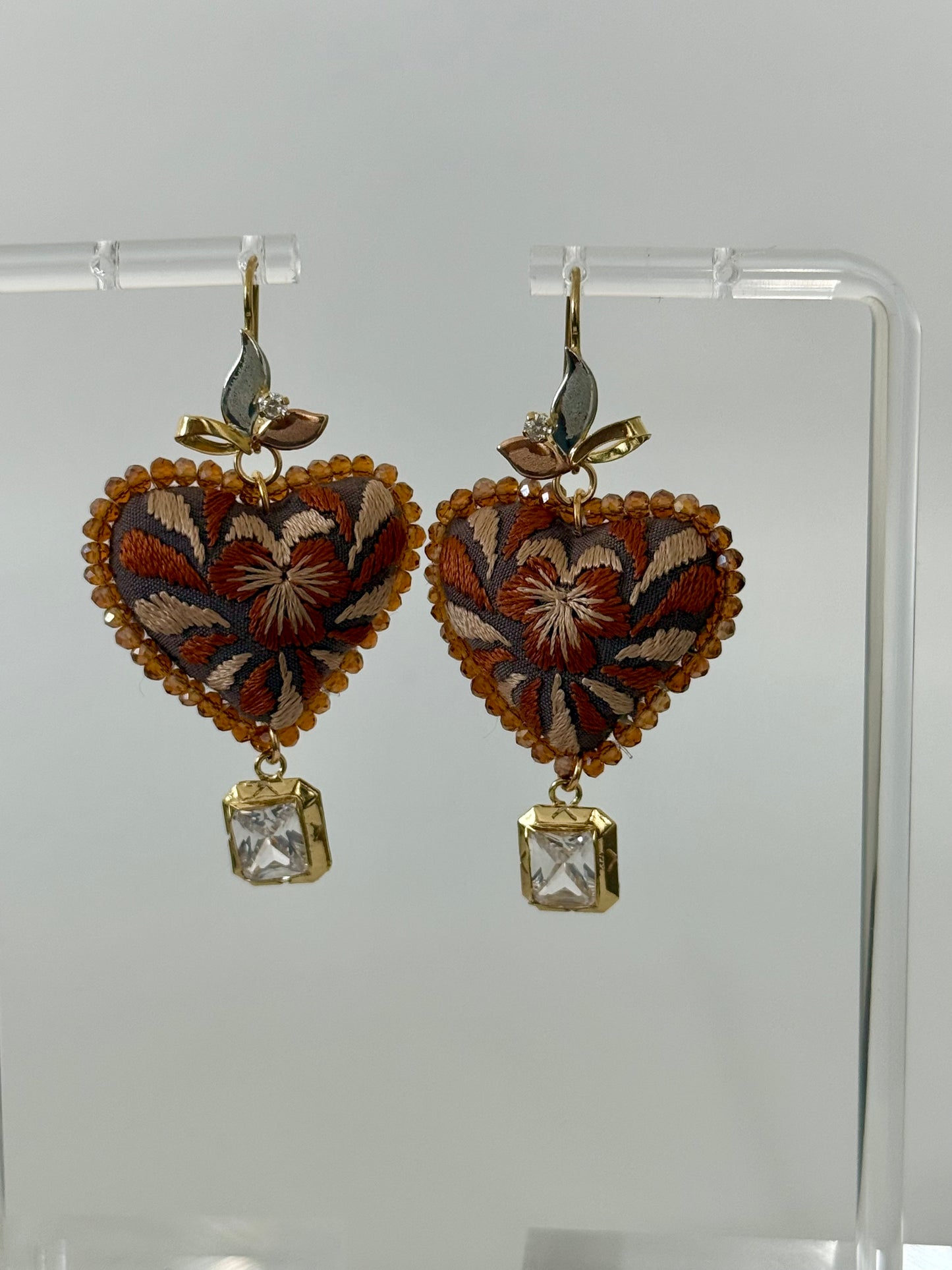 Brown/Beige/Grey Embroidered Filigrana Earrings