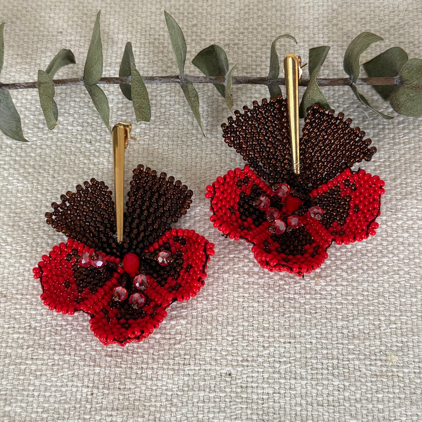 Red Beaded Flower Earring