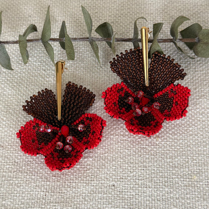 Red Beaded Flower Earring