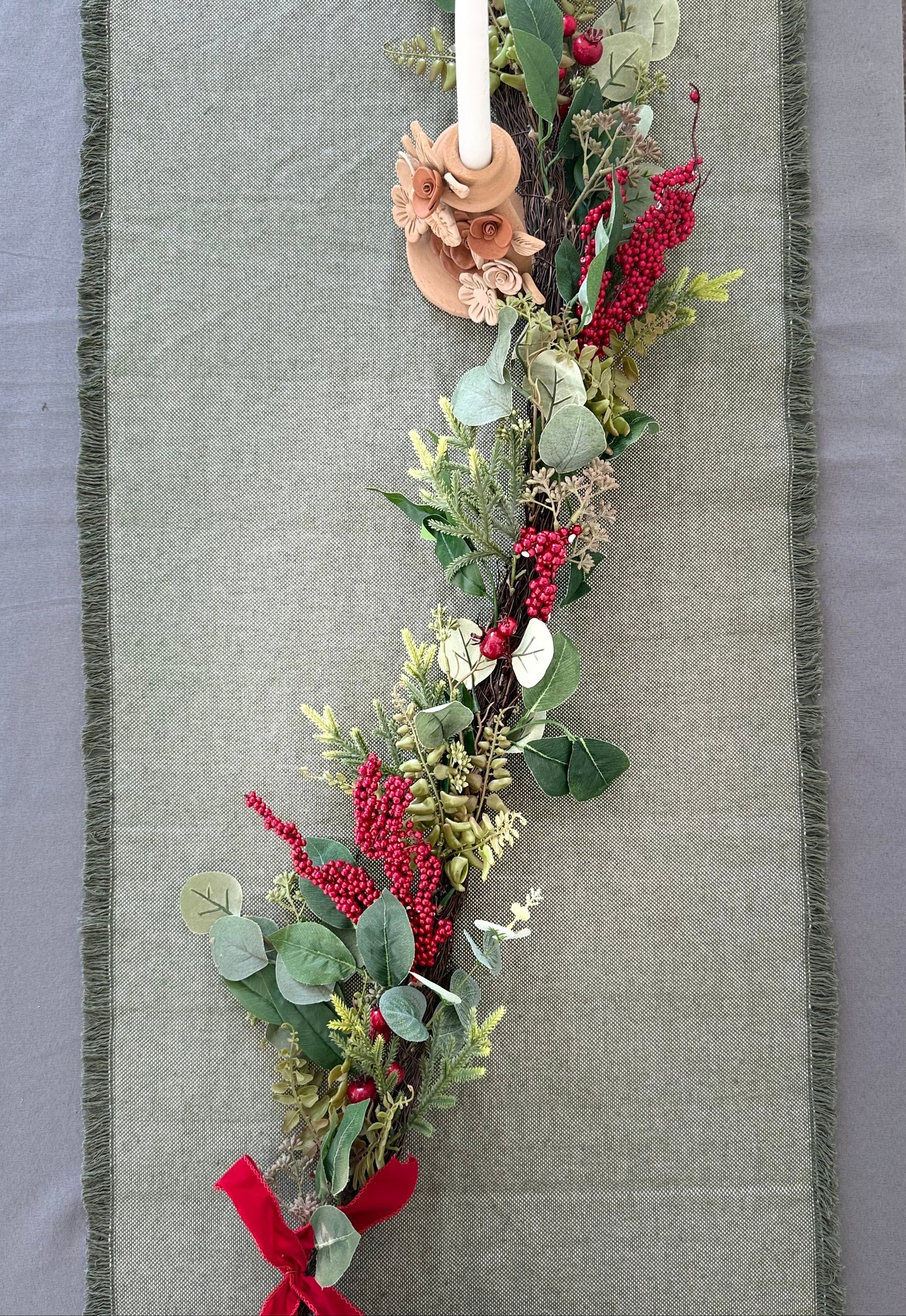 Pedal Loom Table Runner - Olive Green