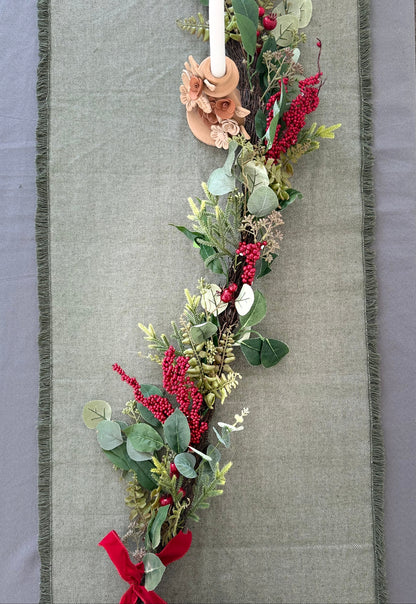 Pedal Loom Table Runner - Olive Green