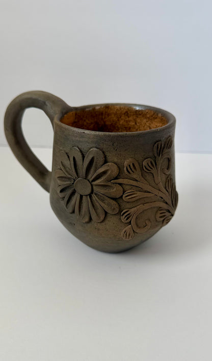 Embroidered Smoked Clay Floral Mug